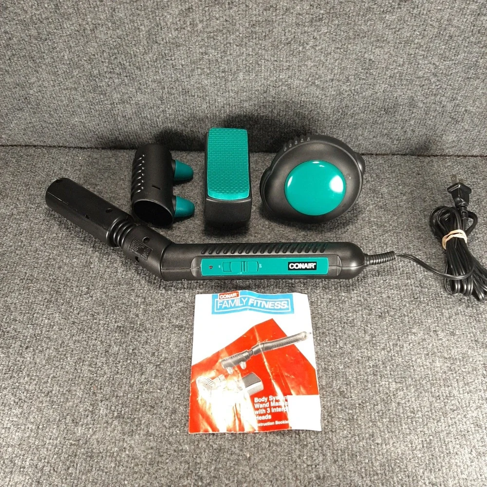 Conair Wand Massager Family Fitness Body System 3 Heads Black Teal Unisex OS